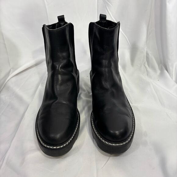 Calvin Klein KCAMINA Black Leather Mid-Height Ankle Boots Women’s 11M Side Zip - Picture 1 of 9